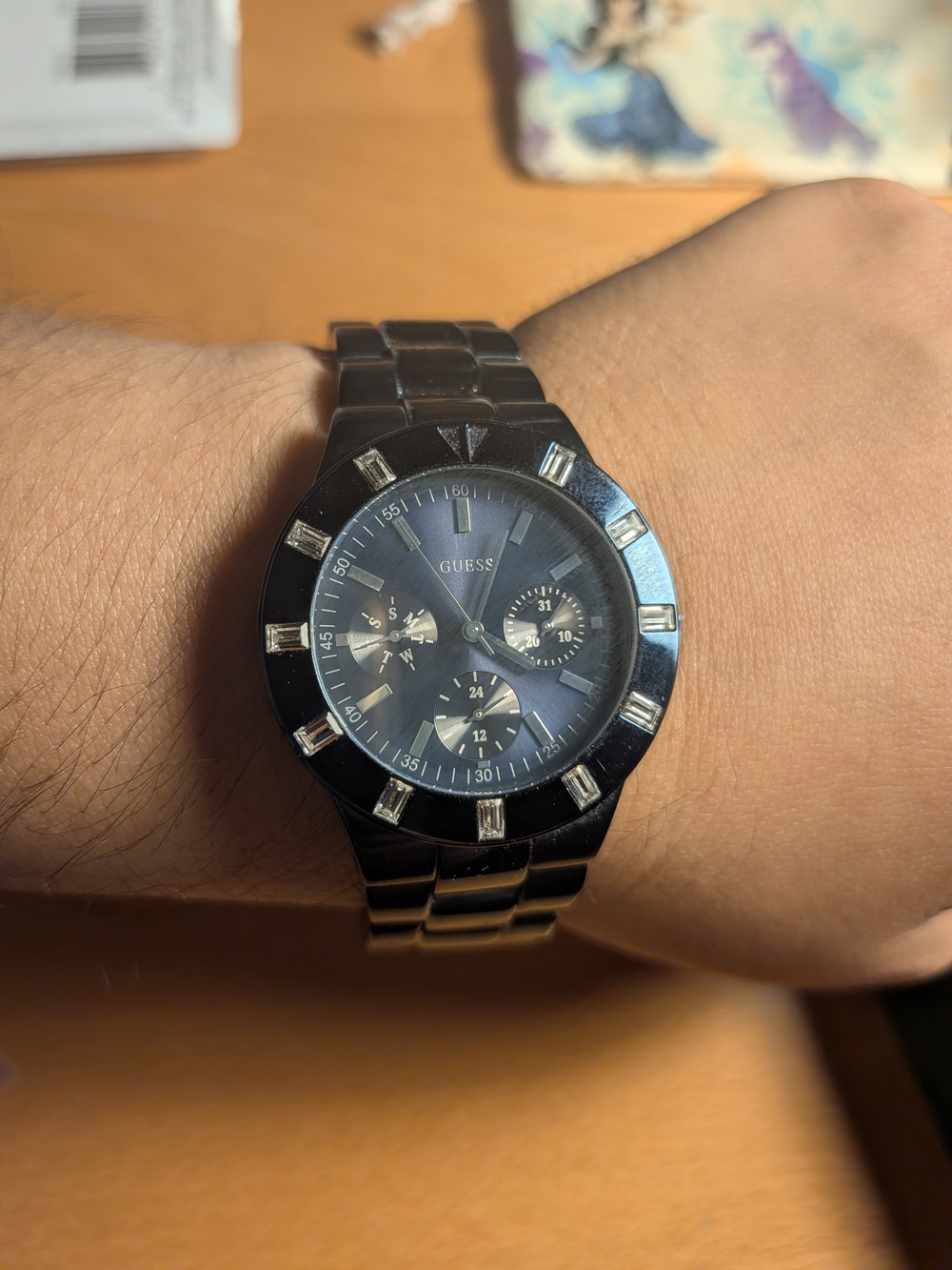 GUESS Blue Stainless Steel Chronograph Watch with Dark Blue Dial